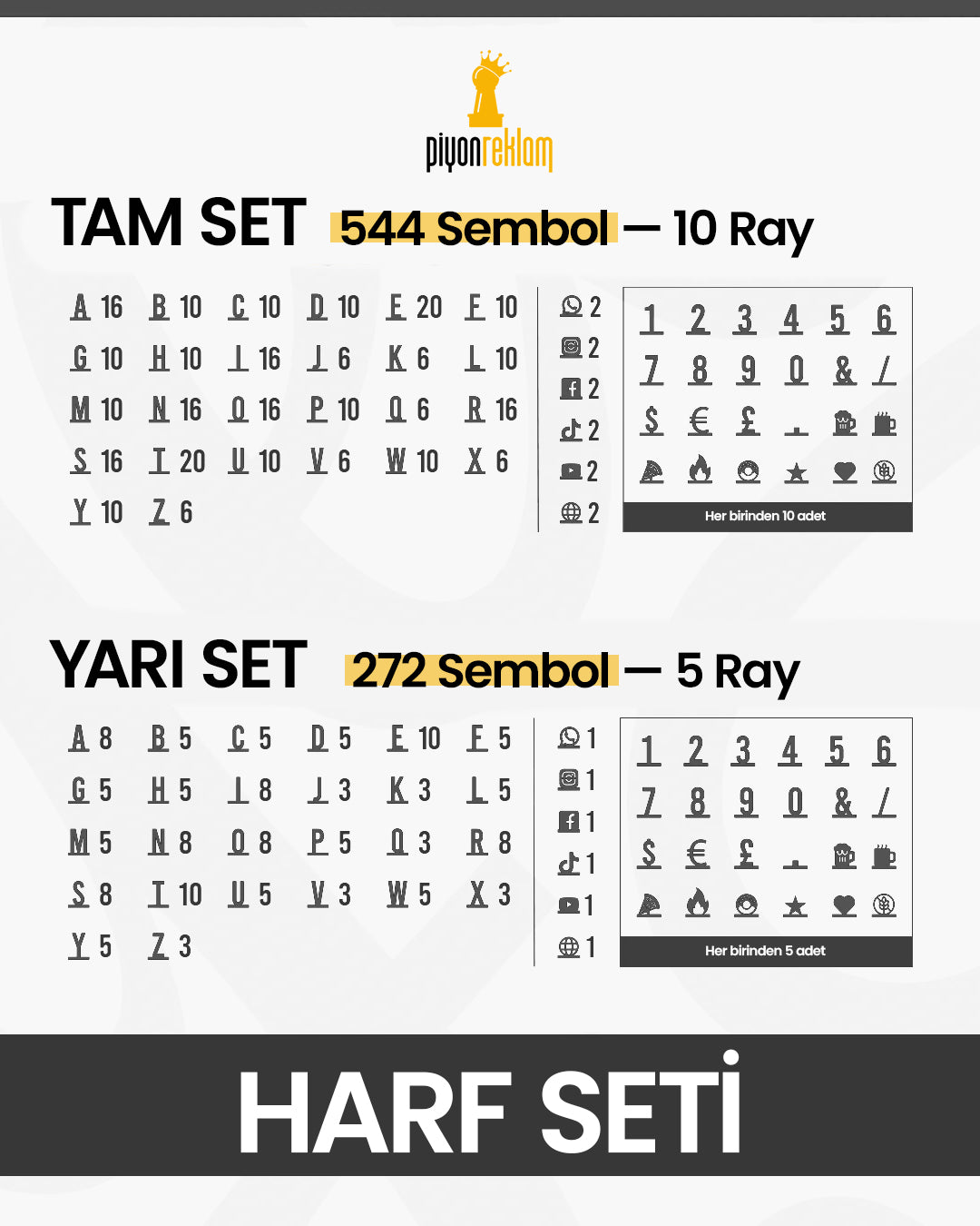 Ahşap Harf Menü Panosu | 5 Raylı Duvar Seti (100 cm)