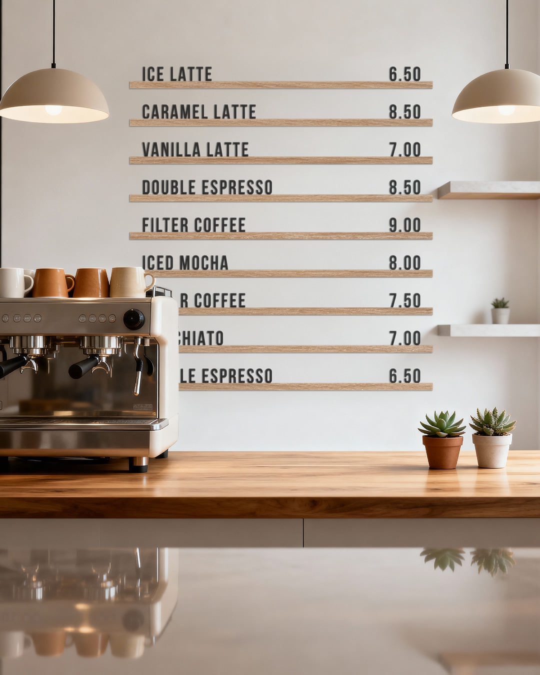 Ahşap Harf Menü Panosu | 5 Raylı Duvar Seti (100 cm)