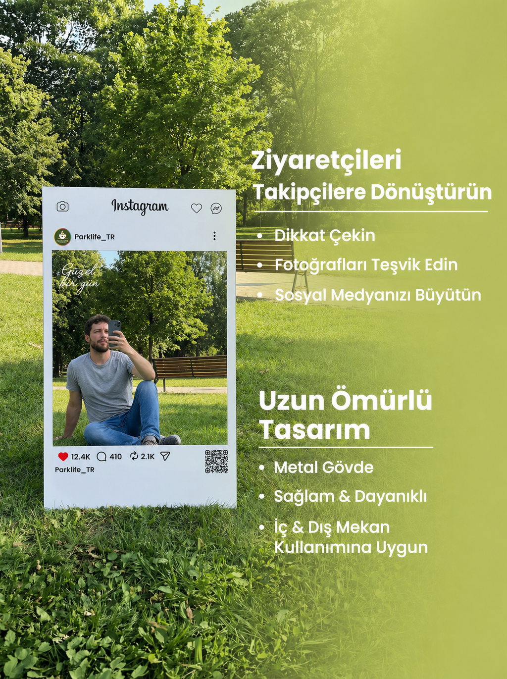 Lüks Metal Selfie Çerçevesi Tabela – İşletmeler İçin QR Kodlu Özel Sosyal Medya Fotoğraf Çerçevesi