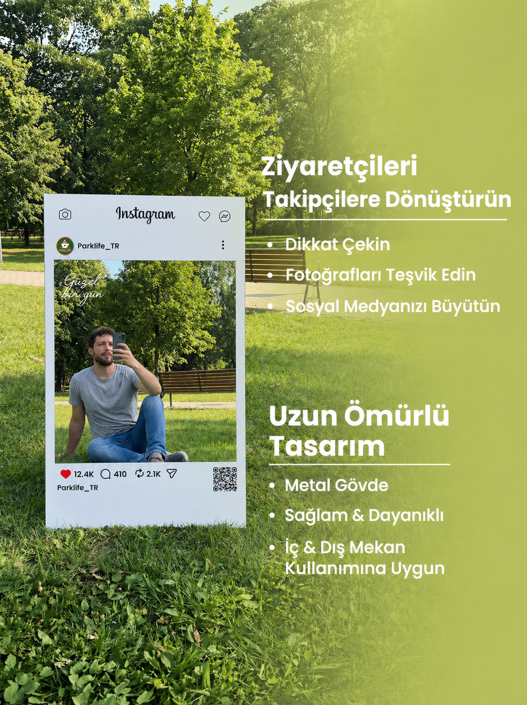Lüks Metal Selfie Çerçevesi Tabela – İşletmeler İçin QR Kodlu Özel Sosyal Medya Fotoğraf Çerçevesi