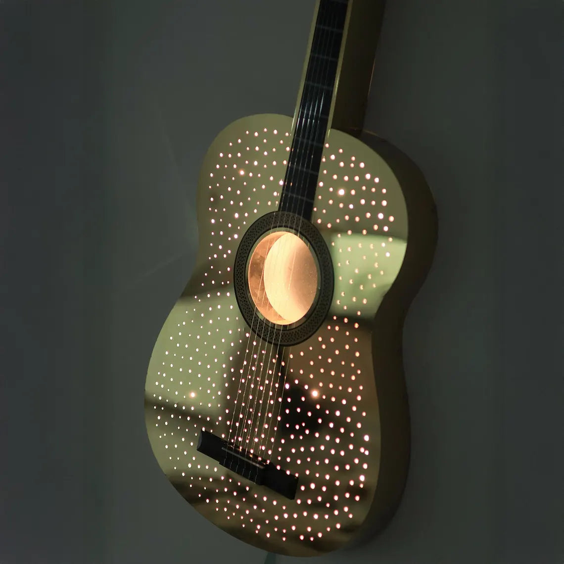 Işıklı Gitar Duvar Dekoru, Paslanmaz Çelik LED Gitar Tablosu, Lüks Müzik Temalı Duvar Dekoru