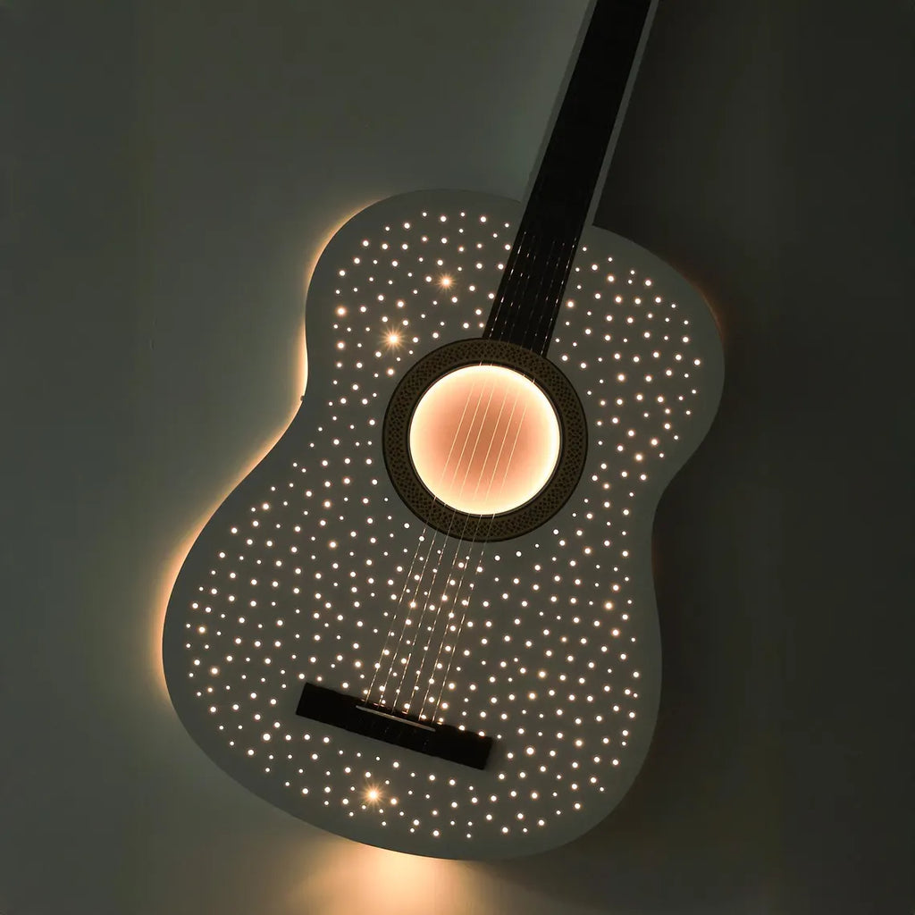 Işıklı Gitar Duvar Dekoru, Paslanmaz Çelik LED Gitar Tablosu, Lüks Müzik Temalı Duvar Dekoru