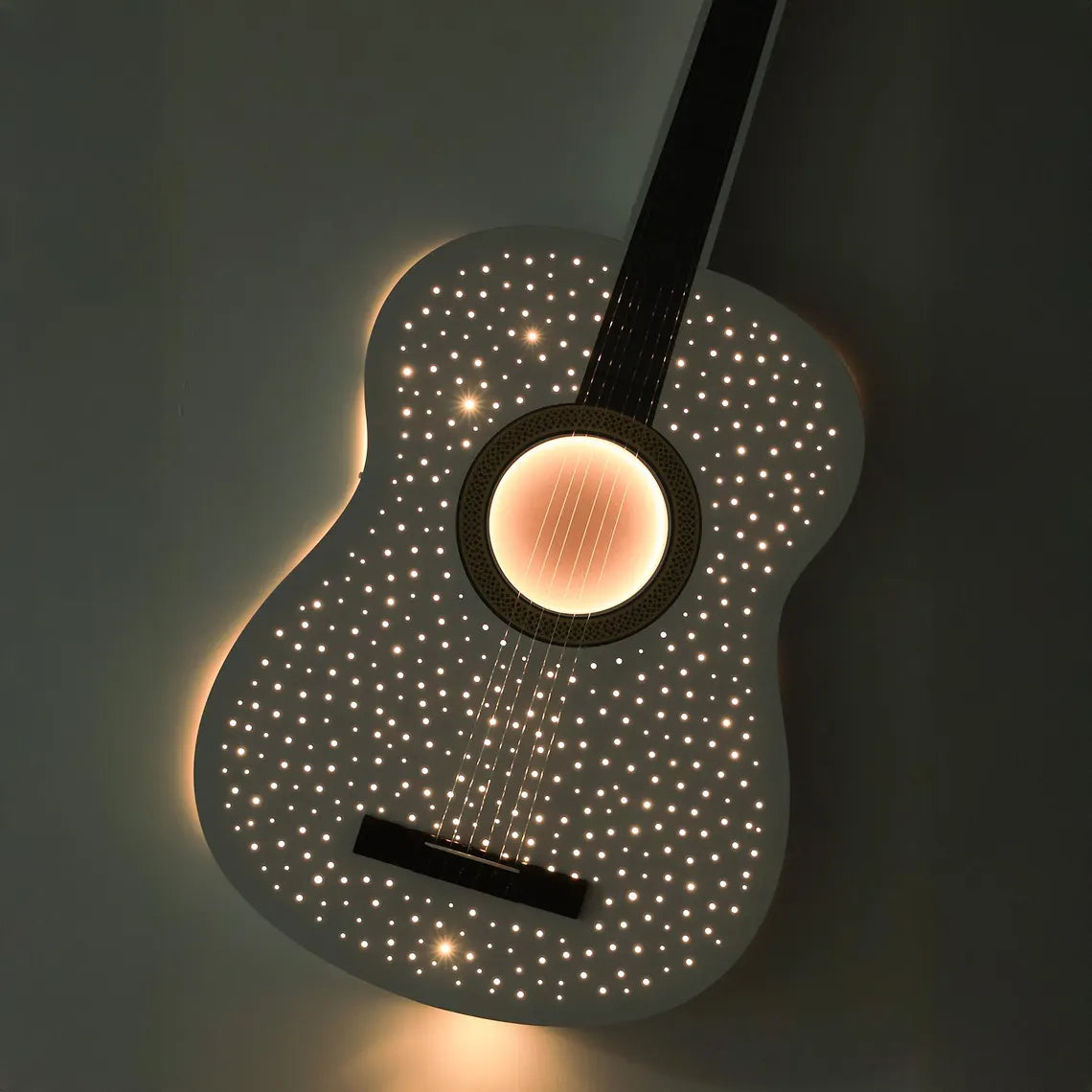 Işıklı Gitar Duvar Dekoru, Paslanmaz Çelik LED Gitar Tablosu, Lüks Müzik Temalı Duvar Dekoru