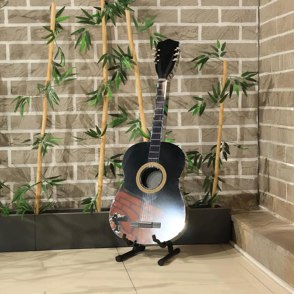 Işıklı Gitar Duvar Dekoru, Paslanmaz Çelik LED Gitar Tablosu, Lüks Müzik Temalı Duvar Dekoru